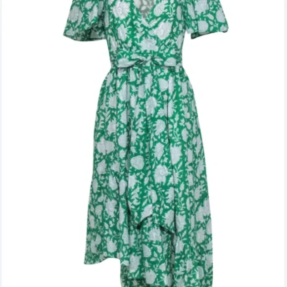 Mille Green Floral Print Cotton Wrap Maxi Helena Dress Sz M - Picture 9 of 9